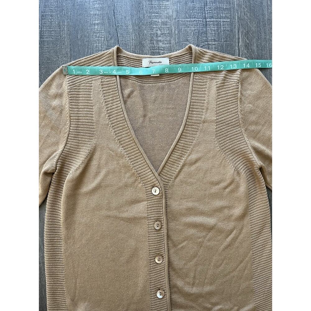 Faconnable Womens Soft Knit Cardigan Silk Cashmere 3/4 Sleeve Sweater Tan Small - Picture 6 of 9